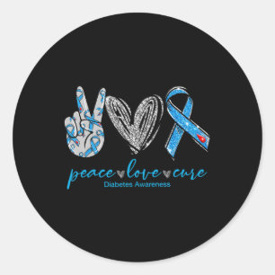 Peace Love Cure Diabetes Awareness Heart Ribbon  Classic Round Sticker