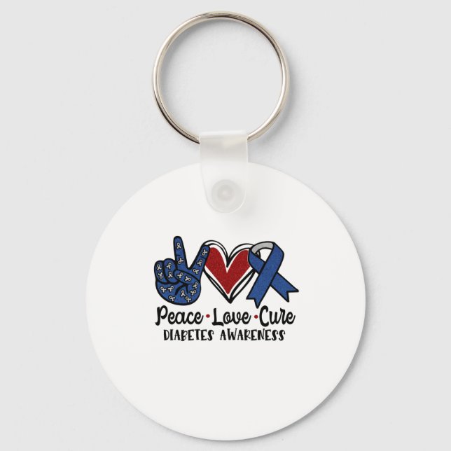 Peace Love Cure Diabetes Awareness Keychain (Front)