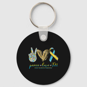 Peace Love Cure Down Syndrome Awareness Keychain