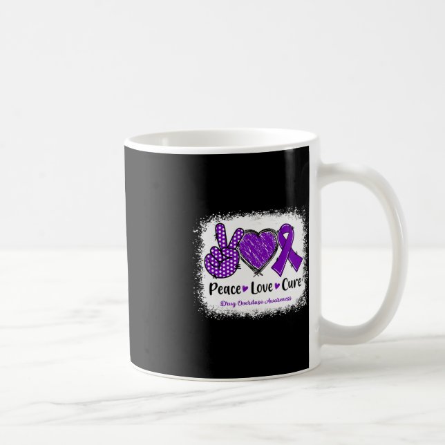Peace Love Cure Drug Overdose Awareness Purple Rib Coffee Mug (Right)