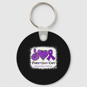 Peace Love Cure Drug Overdose Awareness Purple Rib Keychain