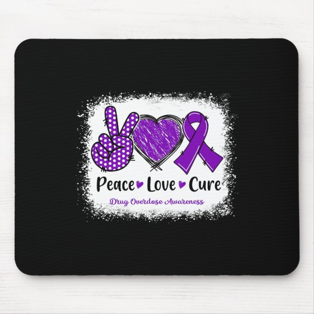 Peace Love Cure Drug Overdose Awareness Purple Rib Mouse Pad (Front)