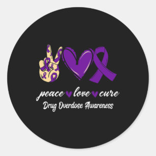 Peace Love Cure Drug Overdose Purple Ribbon Awaren Classic Round Sticker
