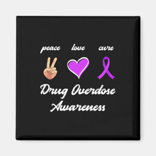 Peace Love Cure Drug Purple Ribbon Overdose Awaren Magnet