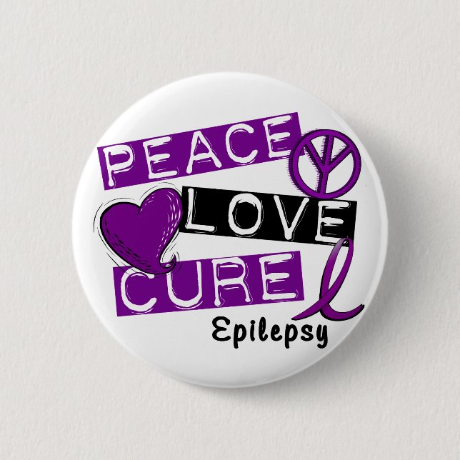 PEACE LOVE CURE EPILEPSY 2 INCH ROUND BUTTON (Front)