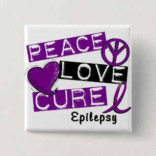 PEACE LOVE CURE EPILEPSY 2 INCH SQUARE BUTTON