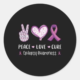 Peace Love Cure Epilepsy Awareness Men Women Kids  Classic Round Sticker