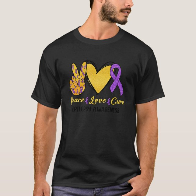 Peace Love Cure Epilepsy Awareness Month Purple Ri T-Shirt (Front)
