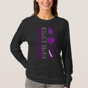 Peace Love Cure Epilepsy Awareness Ribbon Warrior T-Shirt
