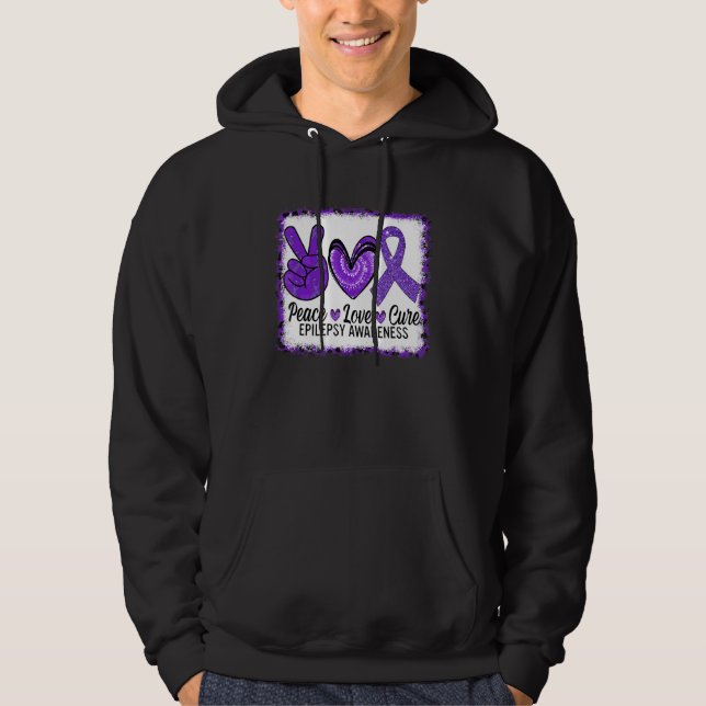 Peace Love Cure Epilepsy Awareness Warrior Survior Hoodie (Front)