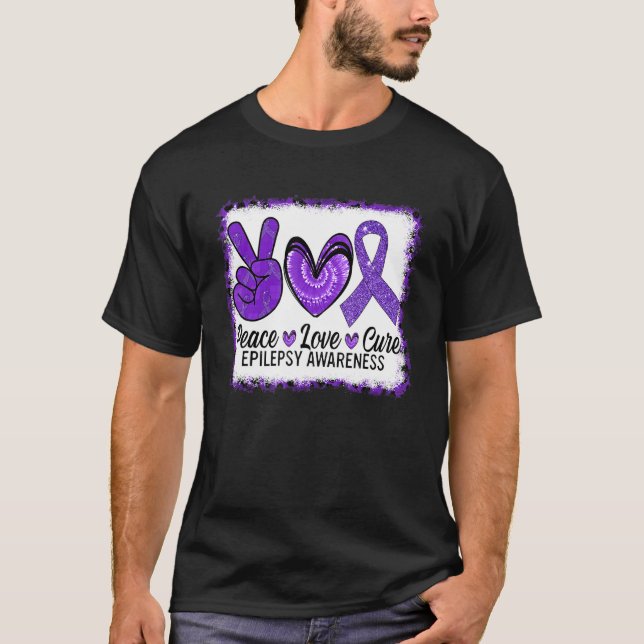 Peace Love Cure Epilepsy Awareness Warrior Survior T-Shirt (Front)