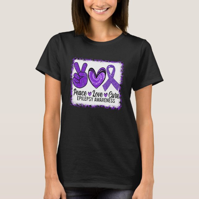 Peace Love Cure Epilepsy Awareness Warrior Survior T-Shirt (Front)