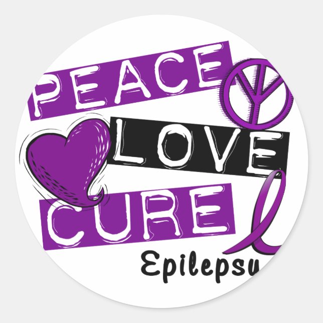 PEACE LOVE CURE EPILEPSY CLASSIC ROUND STICKER (Front)