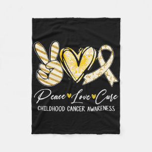 Peace Love Cure Gold Ribbon Childhood Cancer Aware Fleece Blanket