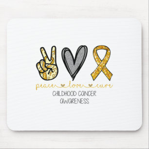 Peace Love Cure Gold Ribbon Childhood Cancer Aware Mouse Pad