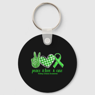 Peace Love Cure Green Ribbon Kidney Disease Awaren Keychain
