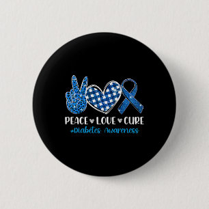 Peace Love Cure Grey Blue Ribbon Diabetes Awarenes 2 Inch Round Button