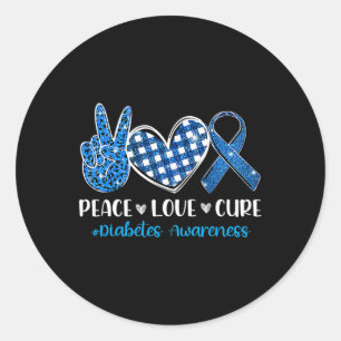 Peace Love Cure Grey Blue Ribbon Diabetes Awarenes Classic Round Sticker