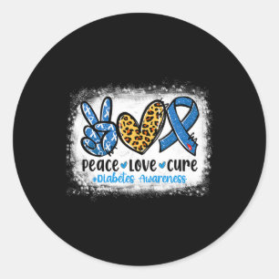 Peace Love Cure Grey Blue Ribbon Diabetes Awarenes Classic Round Sticker