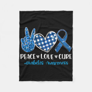 Peace Love Cure Grey Blue Ribbon Diabetes Awarenes Fleece Blanket