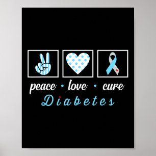 Peace Love Cure Grey Blue Ribbon Type 1 Diabetes A Poster