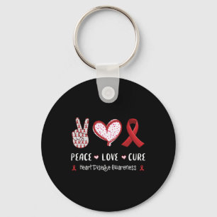Peace Love Cure Heart Disease Awareness Men Women Keychain