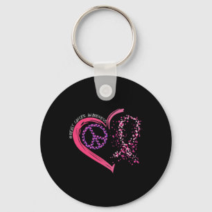 Peace Love Cure Hearted Pink Ribbon Breast Cancer Keychain