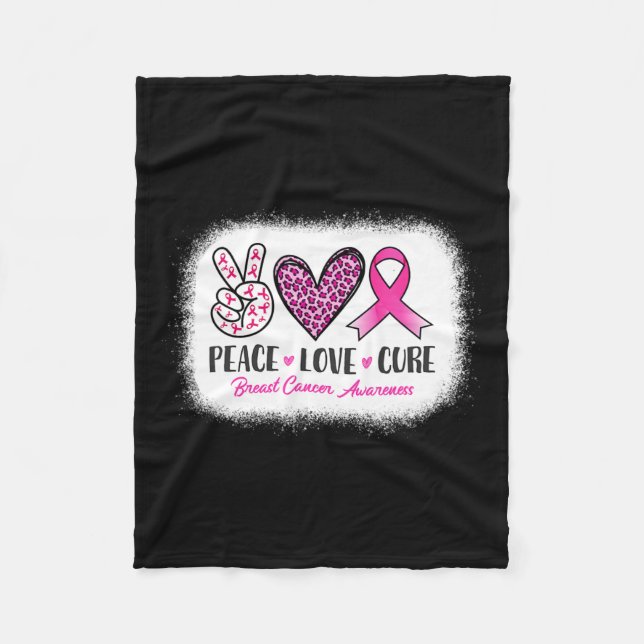 Peace Love Cure Leopard Breast Cancer Awareness  Fleece Blanket (Front)