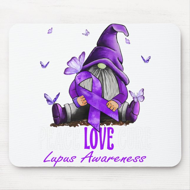 Peace Love Cure Lupus Awareness Purple Ribbon Mouse Pad (Front)