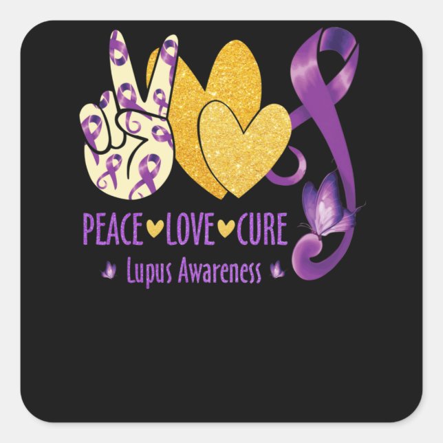 Peace  Love  Cure Lupus Awareness Purple Square Sticker (Front)