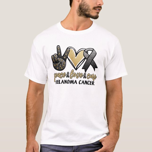 Peace Love cure Melanoma cancer awareness T-Shirt (Front)