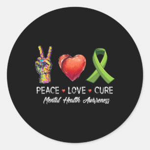Peace Love Cure Mental Health Awareness Men Women Classic Round Sticker
