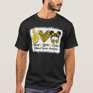 Peace Love Cure Messy Bun Childhood Cancer Awarene T-Shirt