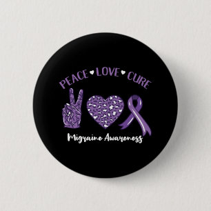 Peace Love Cure Migraine Awareness Ribbon 2 Inch Round Button