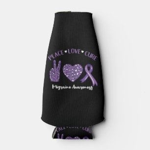 Peace Love Cure Migraine Awareness Ribbon Bottle Cooler