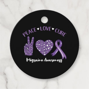 Peace Love Cure Migraine Awareness Ribbon Favour Tags