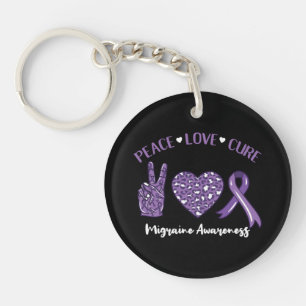 Peace Love Cure Migraine Awareness Ribbon Keychain