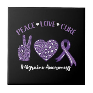 Peace Love Cure Migraine Awareness Ribbon Tile