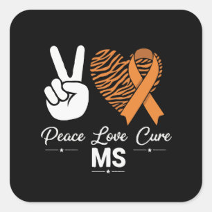 Peace Love Cure MS Awareness Orange Ribbon Square Sticker