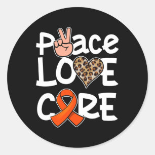 Peace Love Cure Orange Ribbon Leukaemia Awareness Classic Round Sticker