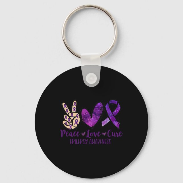 Peace love Cure Overdose Awareness Ribbon  Keychain (Front)