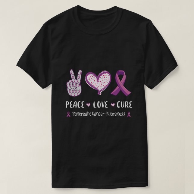 Peace Love cure Pancreatic cancer awareness men wo T-Shirt (Design Front)