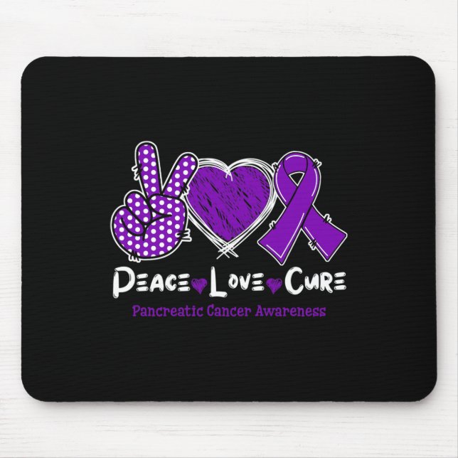 Peace Love Cure Pancreatic Cancer Awareness Purple Mouse Pad (Front)