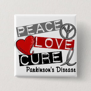 PEACE LOVE CURE PARKINSONS DISEASE 2 INCH SQUARE BUTTON