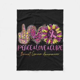 Peace Love Cure Pink Leopard Sunflower Breast Canc Fleece Blanket