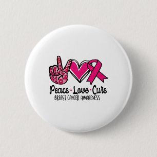 Peace Love Cure Pink Ribbon Cancer Breast Awarenes 2 Inch Round Button