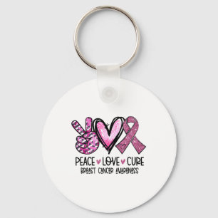 Peace Love Cure Pink Ribbon Cancer Breast Awarenes Keychain