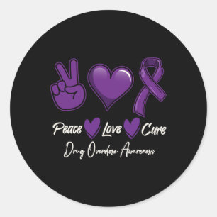 Peace Love Cure Purple Drug Overdose Awareness Classic Round Sticker