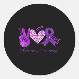 Peace Love Cure Purple Ribbon Alzheimer's Awarenes Classic Round Sticker