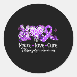 Peace Love Cure Purple Ribbon Fibromyalgia Awarene Classic Round Sticker